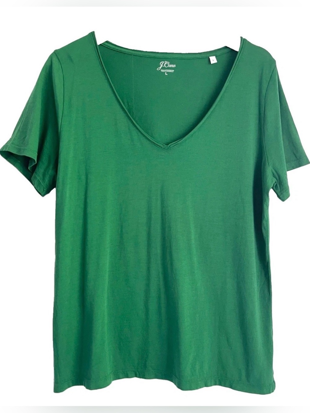 J Crew Supima Cotton V-neck Tee Green NEW Large